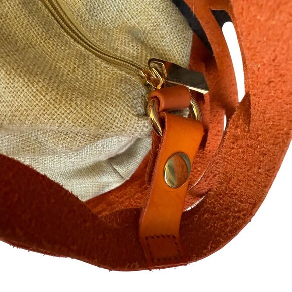 Leather Mesh Beach Picnic Vacation Clutch Handbag Women's Orange Gray Boho - Picture 7 of 11